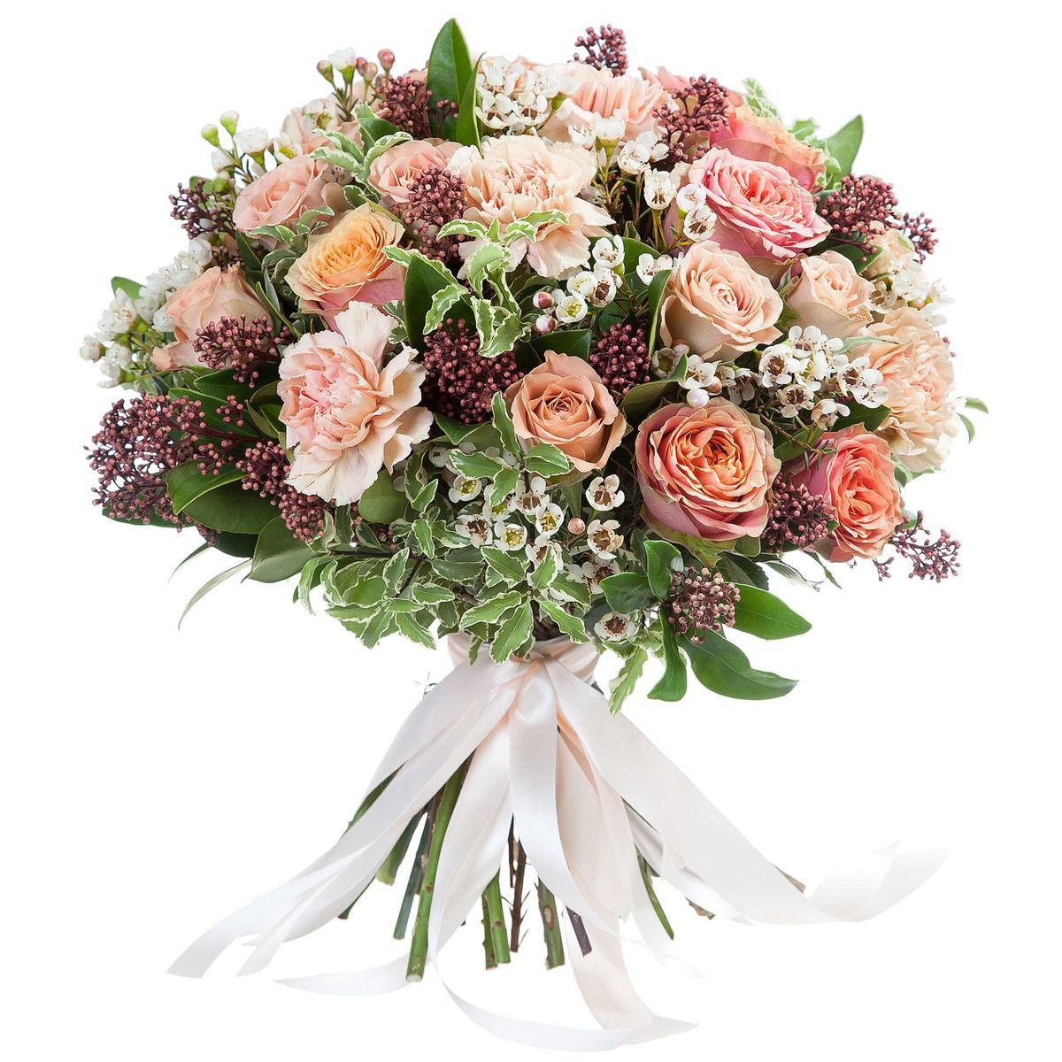 Букет невесты розы гвоздики диантусы ваксфлауэрс