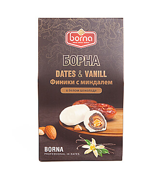 Финики с миндалём в белом шоколаде
