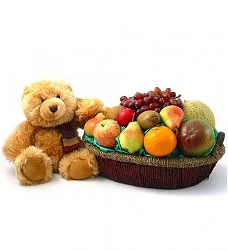 Фруктовая поляна. Мягкая игрушка Фруктовая корзина. Корзина фруктов с медвежонком. Медведь с фруктами. Медвежонок из фруктов.