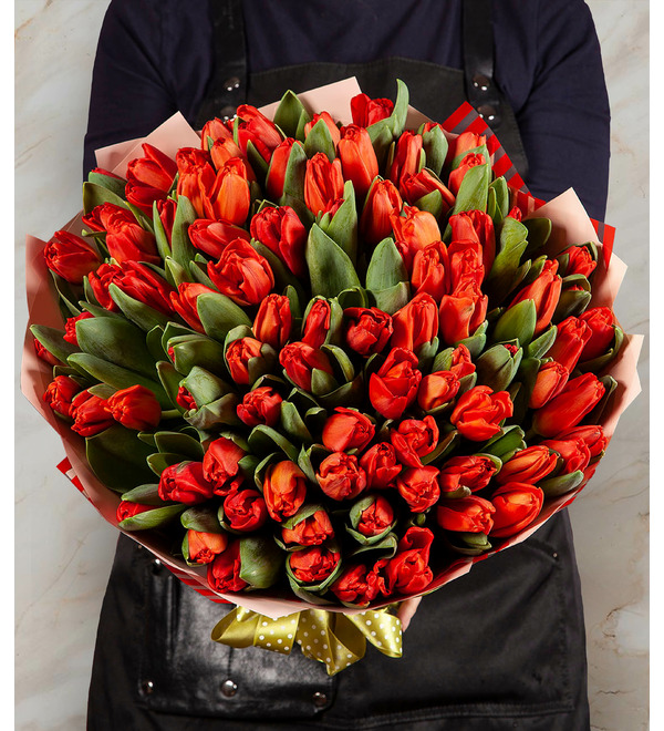 Bouquet-solo of red tulips (25,51,75 or 101) FV183 RYA – photo #1