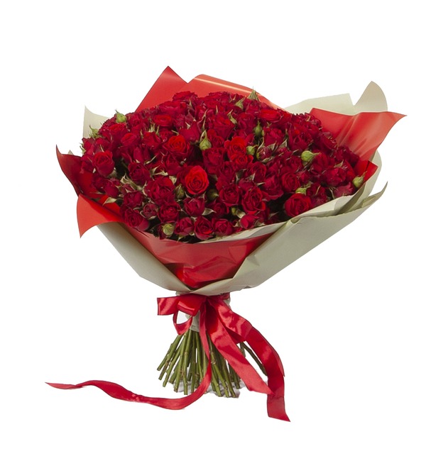Букет-соло Красные кустовые розы (25,35,51,75 или 101) MCS35 SAN – фото № 4