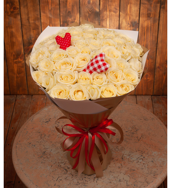 Букет-соло белых роз Сердечки (15,25,35,51,75 или 101) – фото № 1