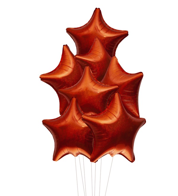 Букет шаров Оранжевые звёзды. Голография (7 или 15 шаров) – фото № 1