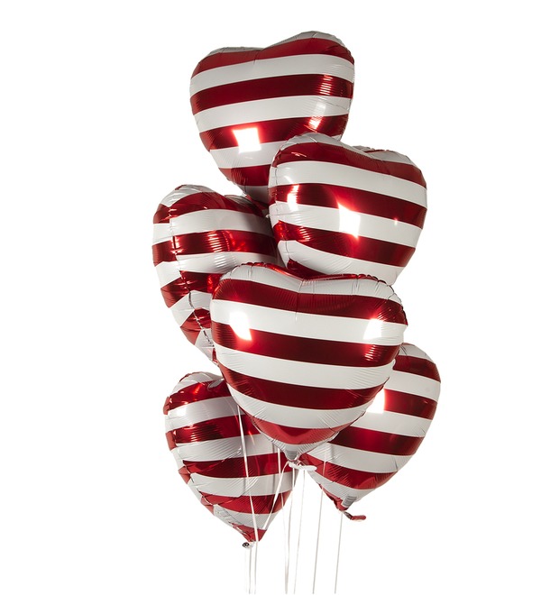 Bouquet of ballons Striped hearts (7 or 15 balloons) – photo #1