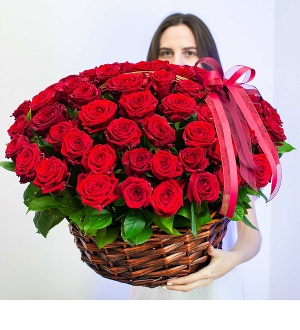 69 red roses in a basket LF142 GEL – photo #1