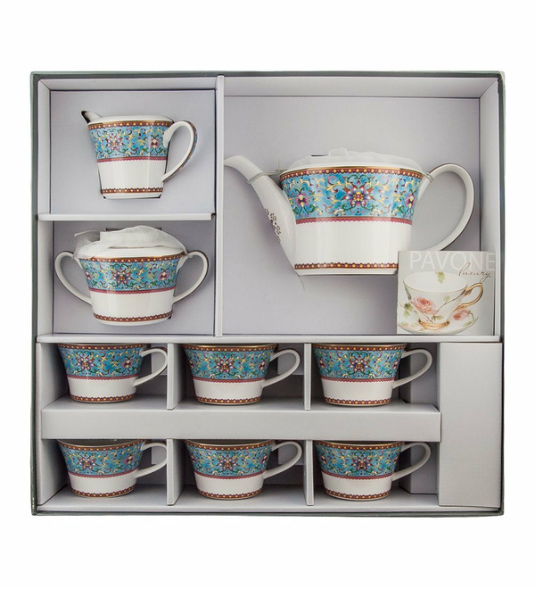 Tea set for 6 persons Arabesca Blue Pavone – photo #5