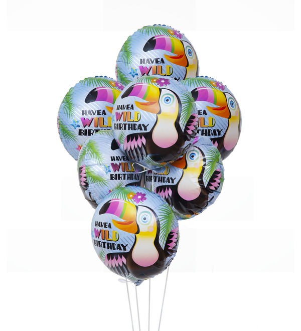 Bouquet of balloons Happy Birthday! (Rainbow Toucan) (7 or 15 balloons) – photo #1
