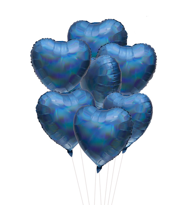 Bouquet of balloons Blue hearts. Holography (7 or 15 balloons) – photo #1