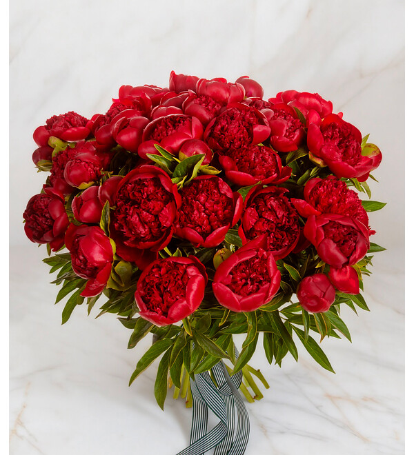 Bouquet-solo of Red Charm peonies (15,25,35,51,75 or 101) – photo #1