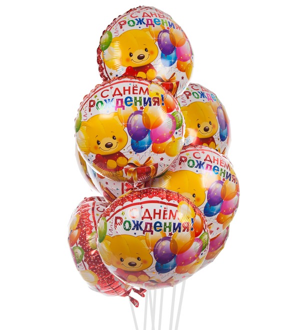 Bouquet of balloons Bear with a gift (7 or 15 balloons) – photo #1