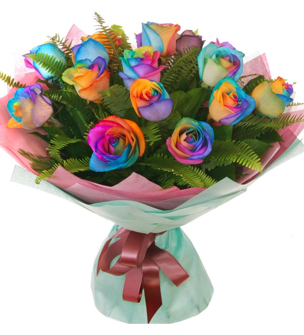 Букет из 15 радужных роз Обыкновенное чудо – фото № 1