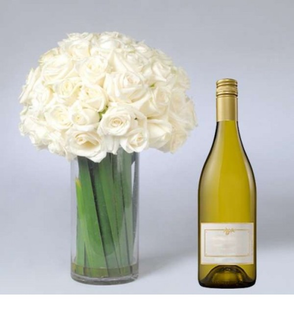 Букет из белых роз и Вино в подарок gaicom0662 BAR – фото № 1