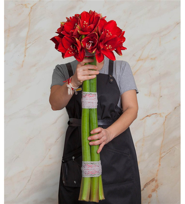 Bouquet of red Amaryllis Ferarri (5, 7 or 9) – photo #1