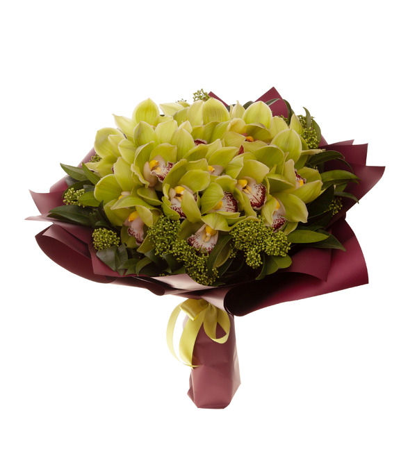 Букет-соло зелёных орхидей (15,25,35,51,75 или 101) – фото № 5