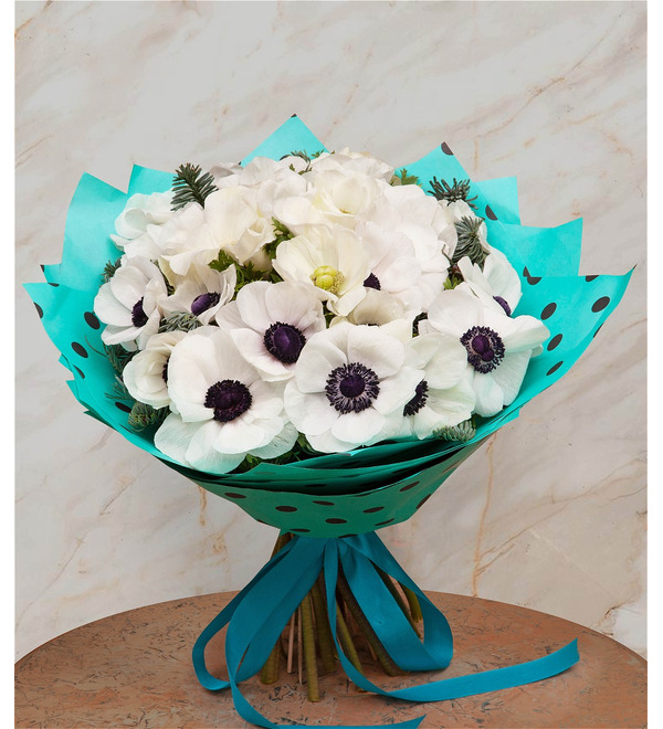 Bouquet-solo White anemones (15,25,35,51,75 or 101) – photo #1