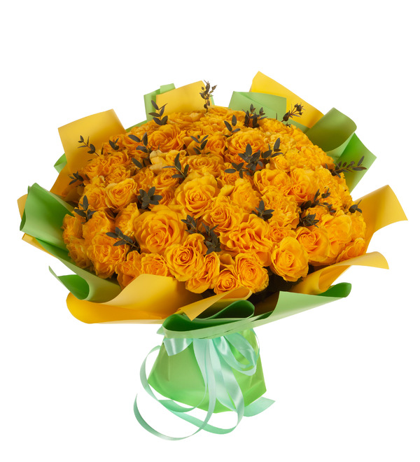 Букет-соло жёлтых роз (51,75,101 или 151) – фото № 5