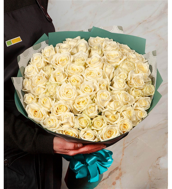 Букет-соло Белые розы (15,25,35,51,75,101 или 151) MCS18 CHE – фото № 1