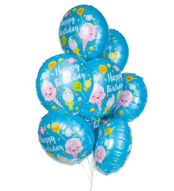 Bouquet of balloons Happy Birthday! (Sweets) (7 or 15 balloons) – photo #1