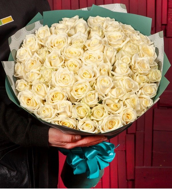 Букет-соло Белые розы (15,25,35,51,75,101 или 151) – фото № 1