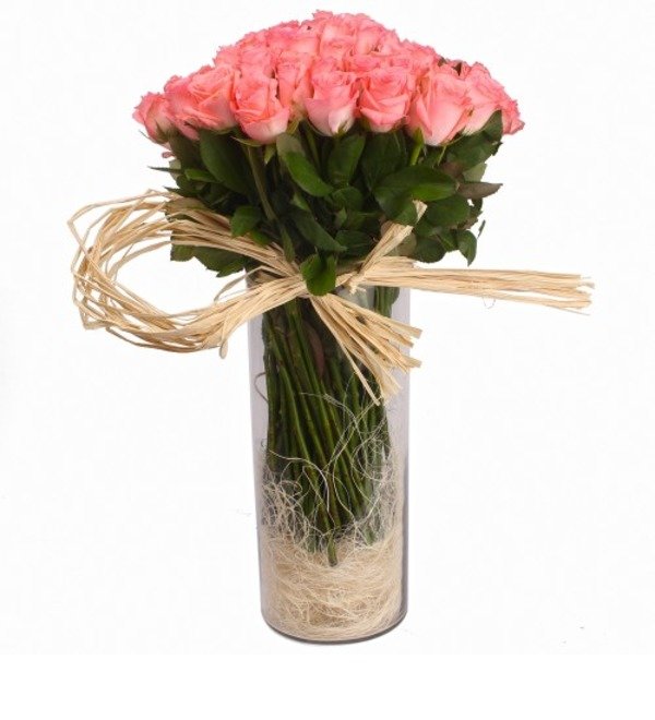 Glass Vase of 100 Pink Roses gaifl0405 GOA – photo #1