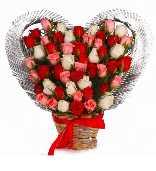 Heart Shape Arrangement of 50 Colorful Roses. GAIFL0690 OOT – photo #1