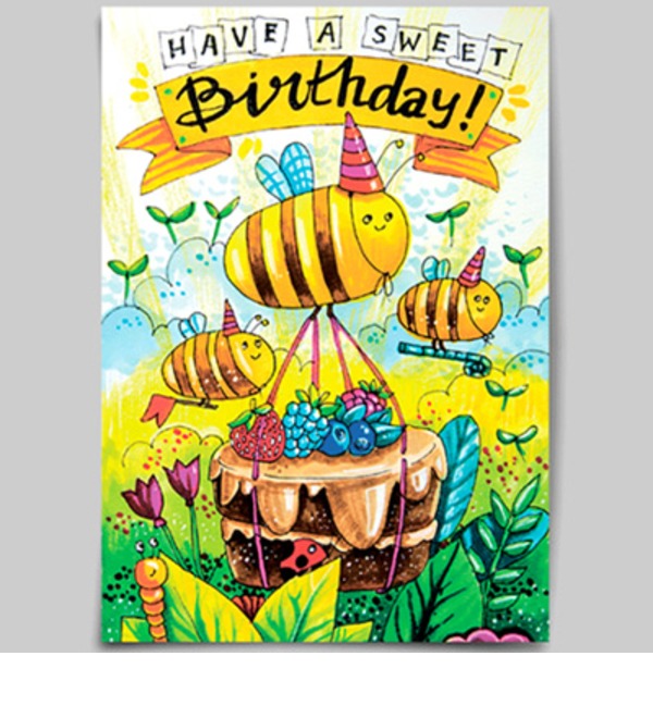 Открытка дизайн Happy Birthday Пчела OTK1991 SAN – фото № 1