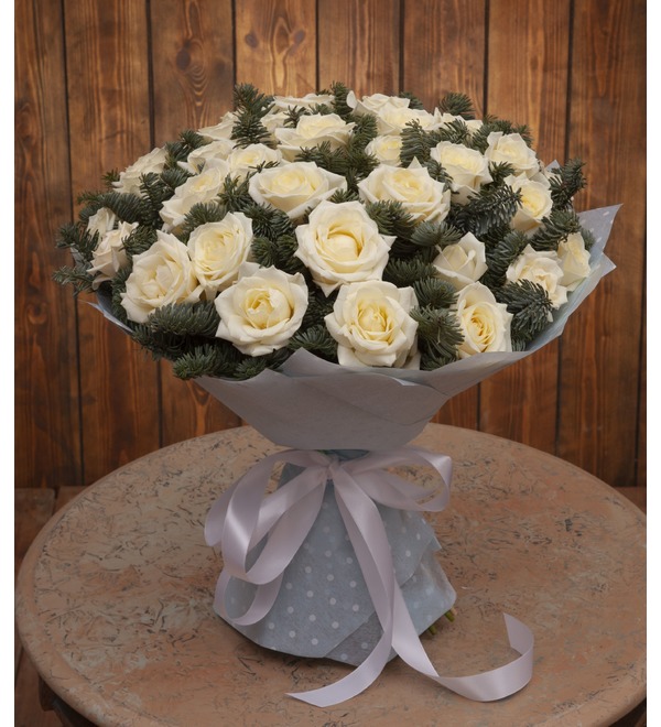 Solo-bouquet of white roses (15,25,35,51,75 or 101) – photo #1
