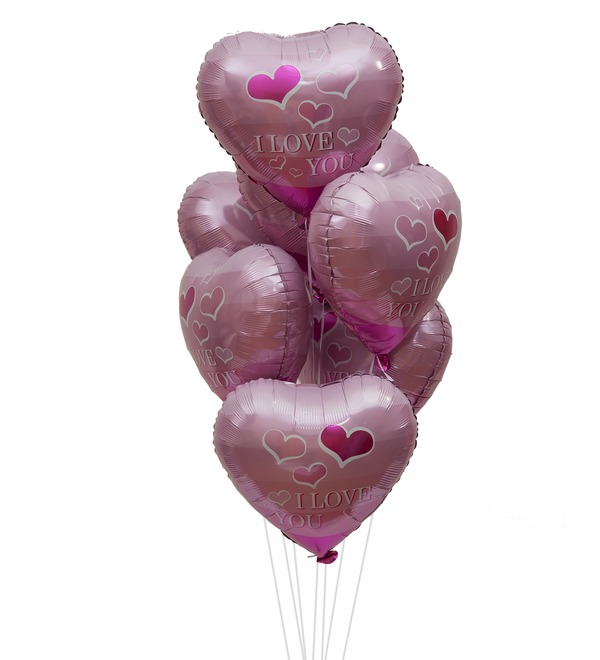Bouquet of balloons I Love You! (Flying hearts) (7 or 15 balloons) – photo #1
