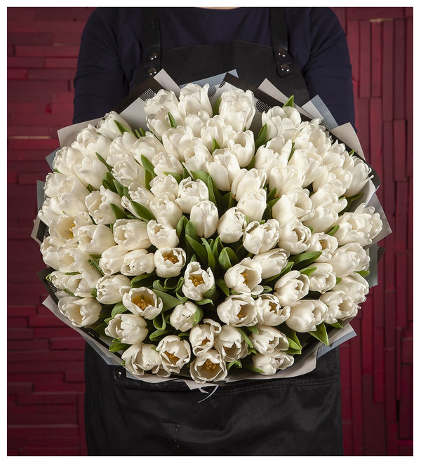 Букет-соло Белые тюльпаны (25,35,51,75,101 или 151) – фото № 3