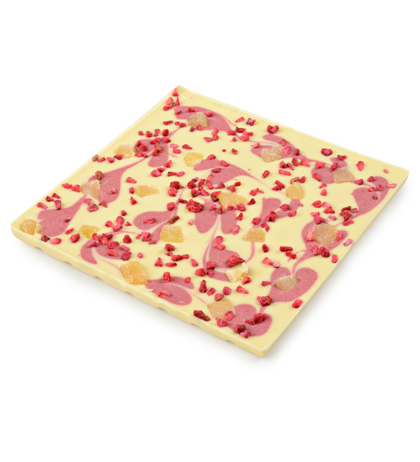 White chocolate Pattern with pineapple and raspberries – photo #2