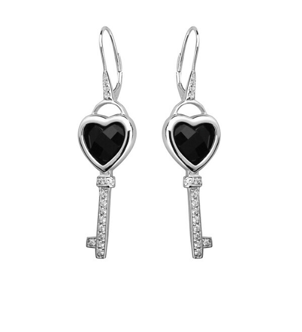 Серьги из серебра с ониксом Ключи от сердца (Франция) – фото № 1