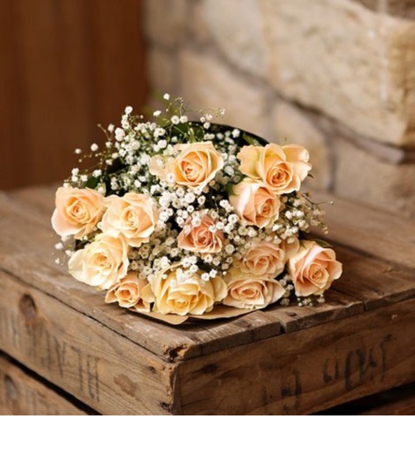 Букет с кремовыми (персиковыми) розами AR58 WIN – фото № 1