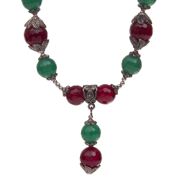 Set of earrings + necklace with chrysoprase and agate – photo #2