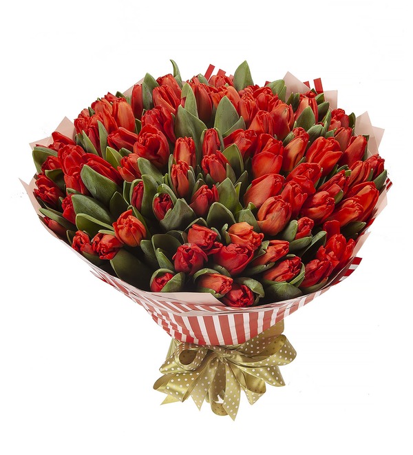 Букет-соло красных тюльпанов (15,25,35,51,75 или 101) – фото № 5