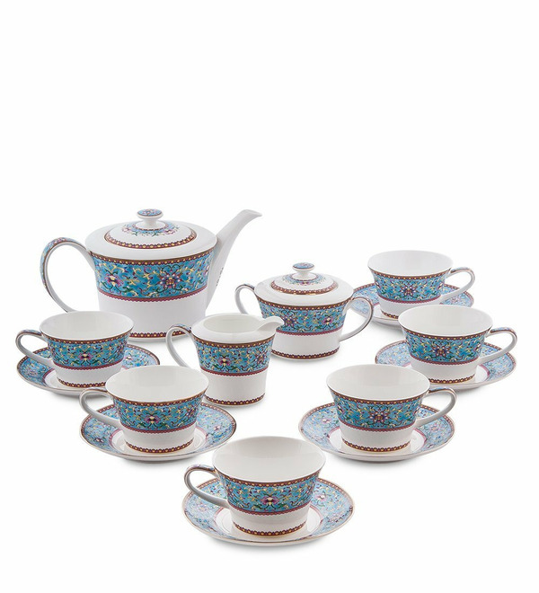 Tea set for 6 persons Arabesca Blue Pavone – photo #1