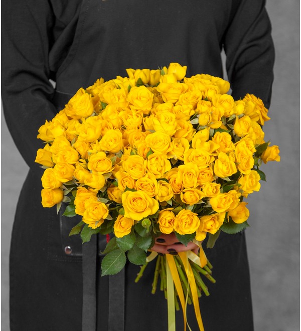 Букет-соло из кустовых жёлтых роз (15,25,35,51,75 или 101) – фото № 1