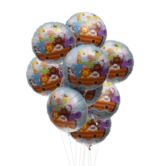 Bouquet of balloons Animals on the ship (11 or 21 balloons) – photo #1
