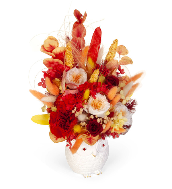 Композиция из стабилизированных цветов и сухоцветов Филин – фото № 5