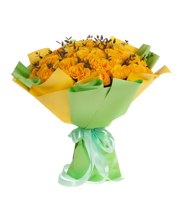 Букет-соло жёлтых роз (51,75,101 или 151) – фото № 4