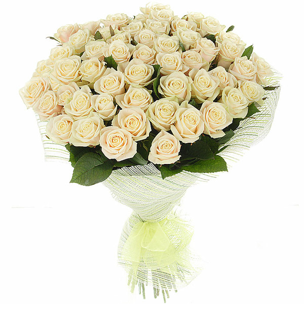 Букет из 51 кремовой розы Гармония в любви AT BR102 KRE – фото № 3
