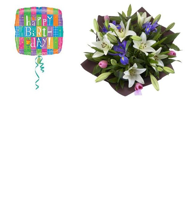 Букет из сезонных цветов и гелиевый шар Поздравляю TR BC0200 WIN – фото № 1
