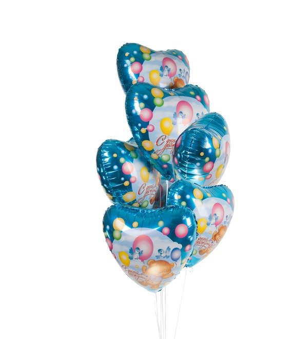 Букет шаров С Днём Рождения! (Мишка с шариками) (7 или 15 шаров) – фото № 1