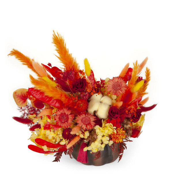 Композиция из стабилизированных цветов и сухоцветов Осенний урожай – фото № 5