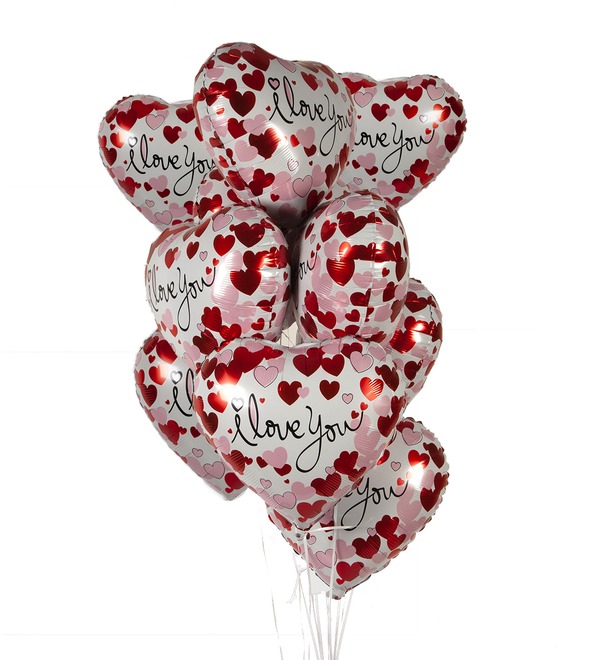 Bouquet of balloons I love you! (Hearts) (7 or 15 balloons) – photo #1