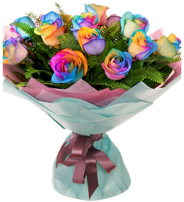 Букет из 15 радужных роз Обыкновенное чудо – фото № 3
