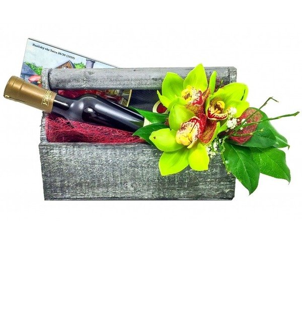 Композиция с цветами, плиткой шоколада (с ликером или вином в подарок) BC02082 PAR – фото № 1