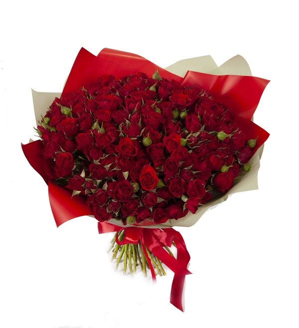 Букет-соло Красные кустовые розы (25,35,51,75 или 101) MCS35 RUS – фото № 5