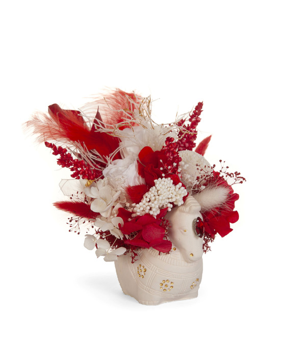 Композиция из стабилизированных цветов и сухоцветов Символ года – фото № 5