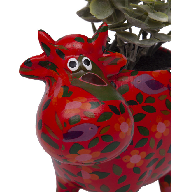 Ceramic flower pot Cow Bella (orange with leaves) – photo #5