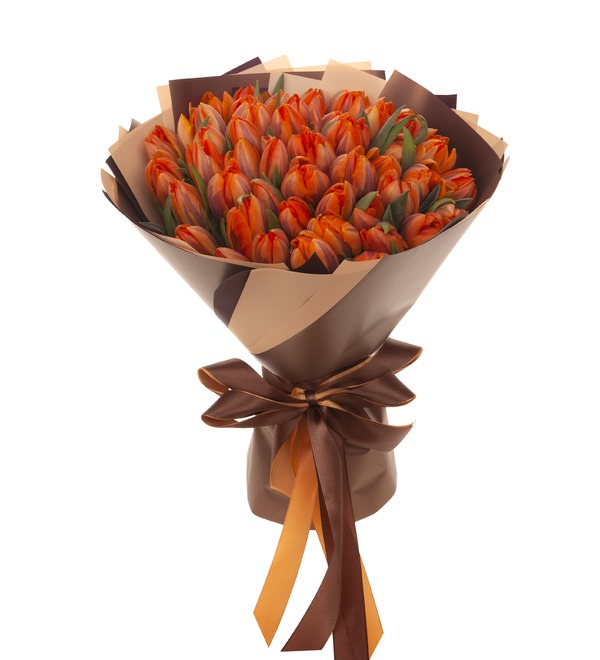 Bouquet-solo Tulips Orange Princess (15,25,35,51,75,101 or 151) – photo #5